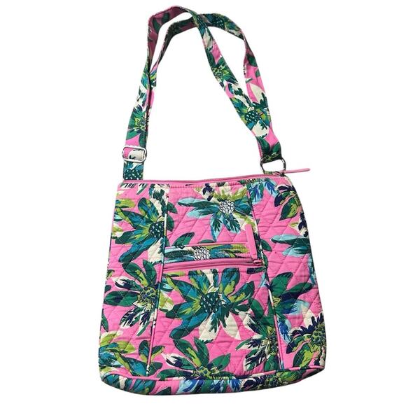 Vera Bradley Handbags - VERA BRADLEY Floral Pink and Green Quilted Crossbody Bag
